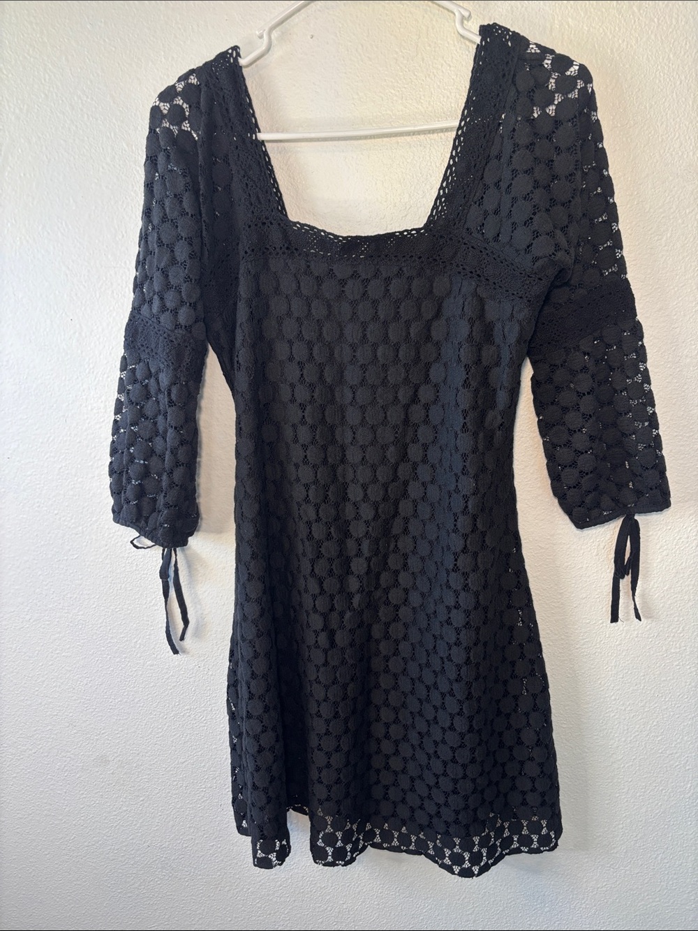 Black Crochet Square-Neck Mini Dress